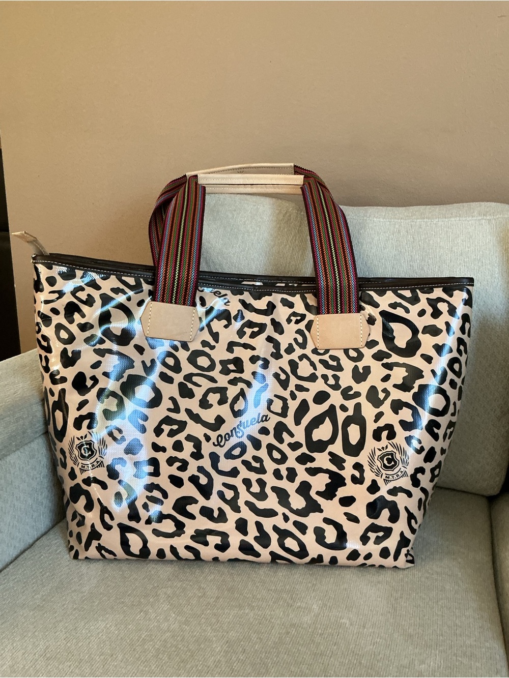 Consuela “Bam Bam” Leopard Print Zipper Tote Bag-Big Breezy Travel Shoulder Bag